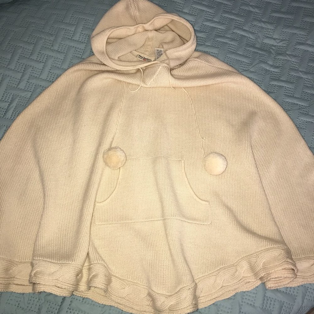Ralph Lauren Hooded Poncho with pompoms 100% wool